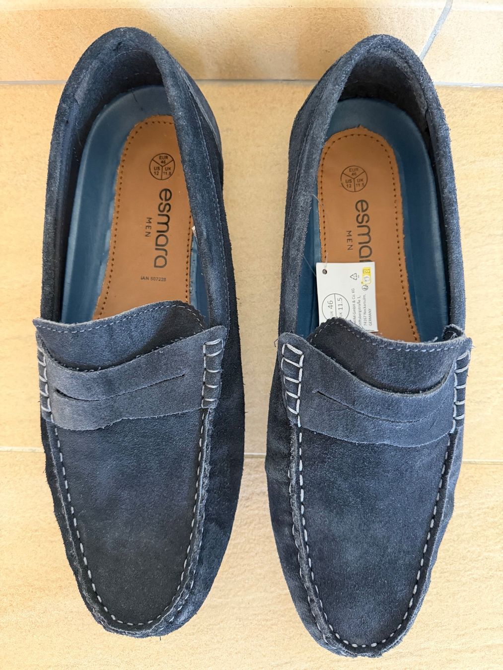 Herrenschuhe: Mocassins en daim bleu, p. 46 – Neu (gemäss Beschreibung) aus St-Gingolph von GoldenKeys 1