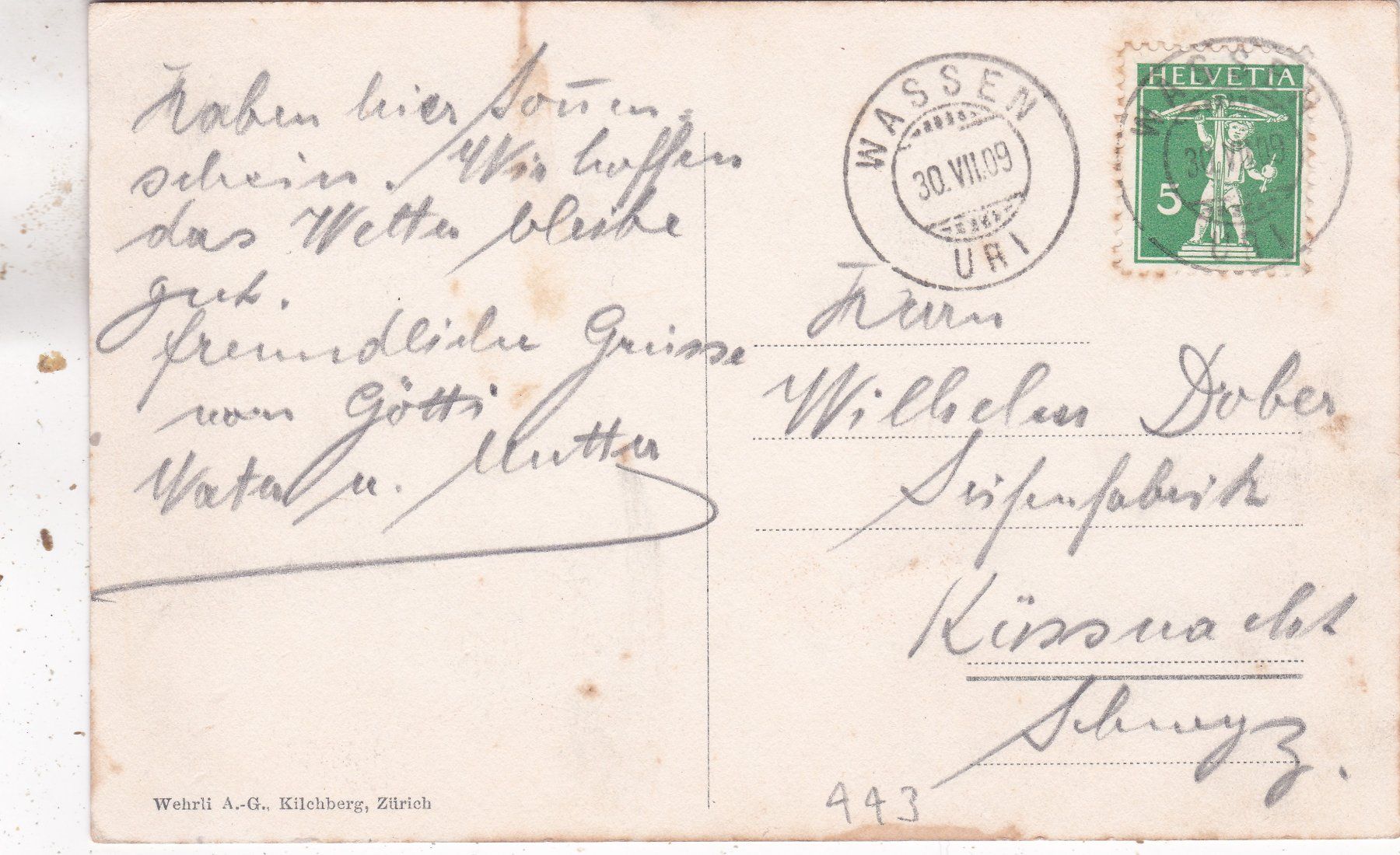 Cartoline postali: Wassen und die Windgelle 1909 – Usato da Herisau venduto da Lisegrat2008 1