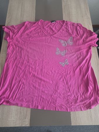 Pink Shirt mit Glitzer Schmetterlingen, Sommer, Gr 58