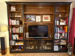 Bibliothèque meuble TV bois brun et noir, meuble rangement