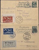 Rarität: 2x Frühe Schweizer Pionier-Flugpostkarten 1924/25