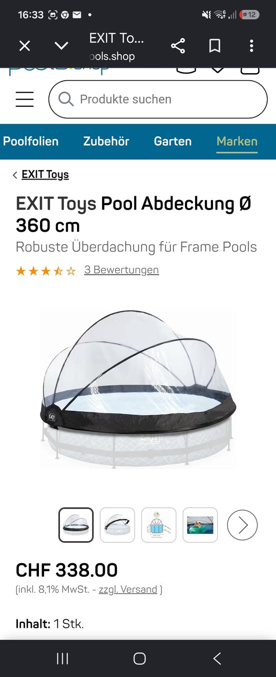 Intex Schwimmbad: EXIT Toys Pool Abdeckung Ø 360 cm mit Mängel – Gebraucht aus Werthenstein von Icebaby13