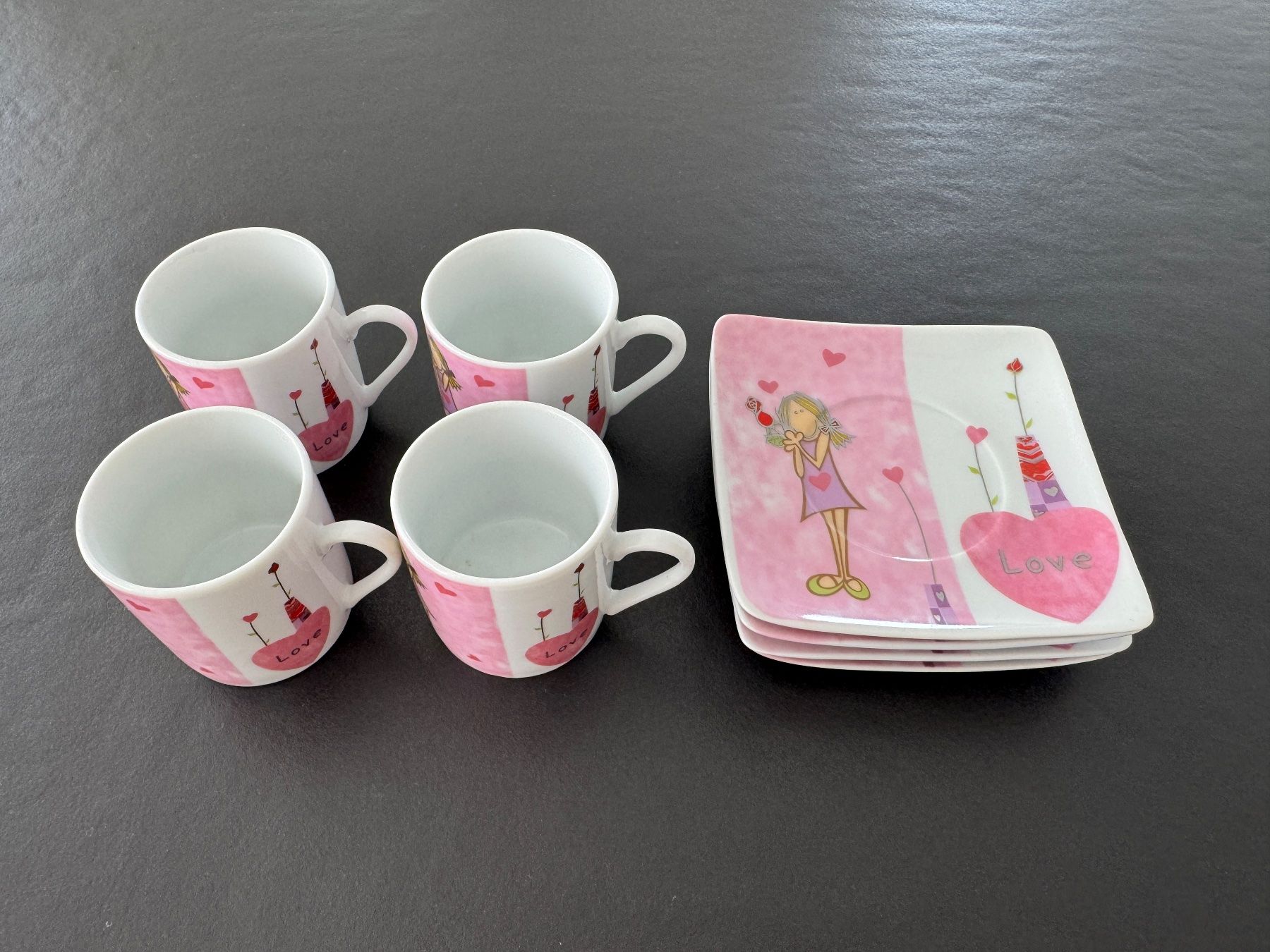 Tazze: 4er Set Espresso Tassen mit Unterteller "Love" – Nuovo (secondo la descrizione) da Zollikon venduto da Krenapf 2