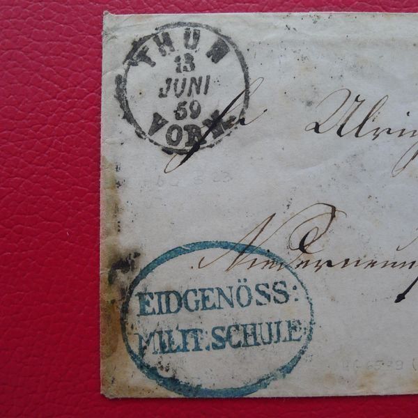 Alle Briefmarken: 1859: EIDGEN. MILITÄRSCHULE von THUN, hellblauer Stempel – Gebraucht aus Sursee von Luzernerraute 1