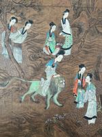 7 Damen mit Löwenritt, Antikes chinesisches Seidengemälde