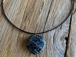 SCHNEEFLOCKENOBSIDIAN  HERZ  VERSTELLBARE HALSKETTE  45-50cm