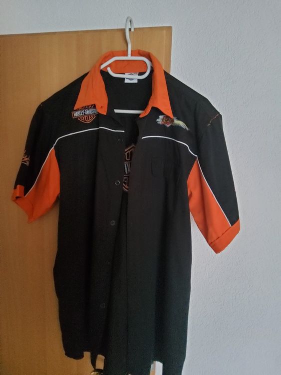 Trachten Hemd Oranje geblokt Korte Mouw