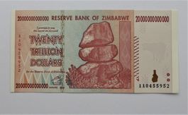 ZIMBABWE,  20 Trillion Dollars, 2008 - Rarity, ungefaltet !