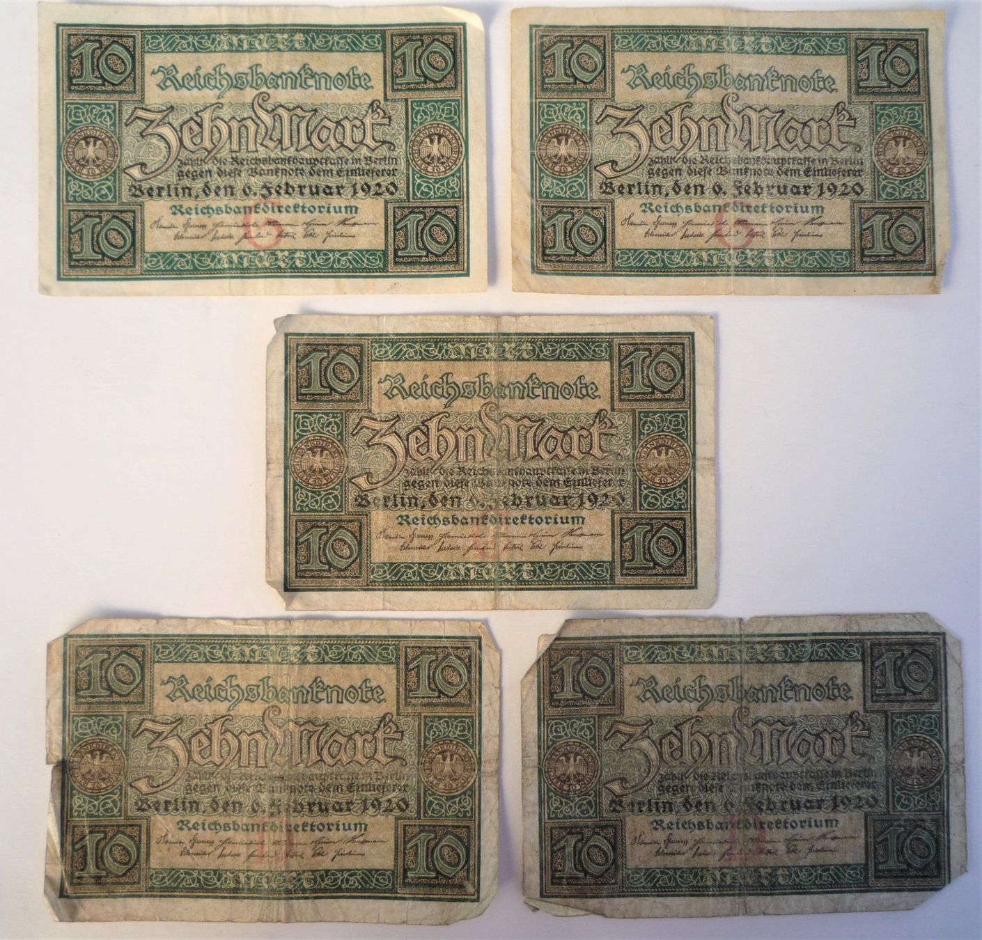 Banconote: 5  x 10 Mark Reichsbanknote – Usato da Rafz venduto da Sonnenblume305