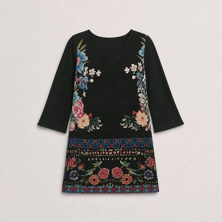 Desigual Kleid Gr. 34 schwarz Blumen 3/4-Arm Trompeten