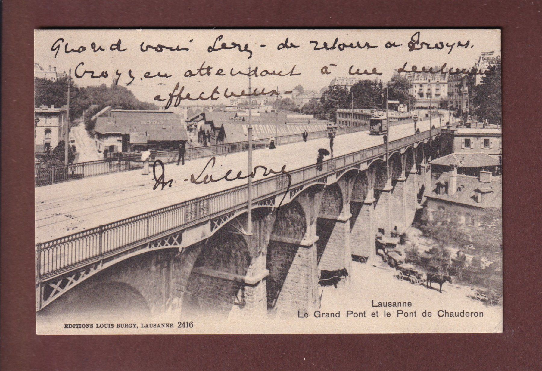 Ansichtskarten: LAUSANNE - Grand Pont et Flon - 1908 – Gebraucht aus Pully von nicecards