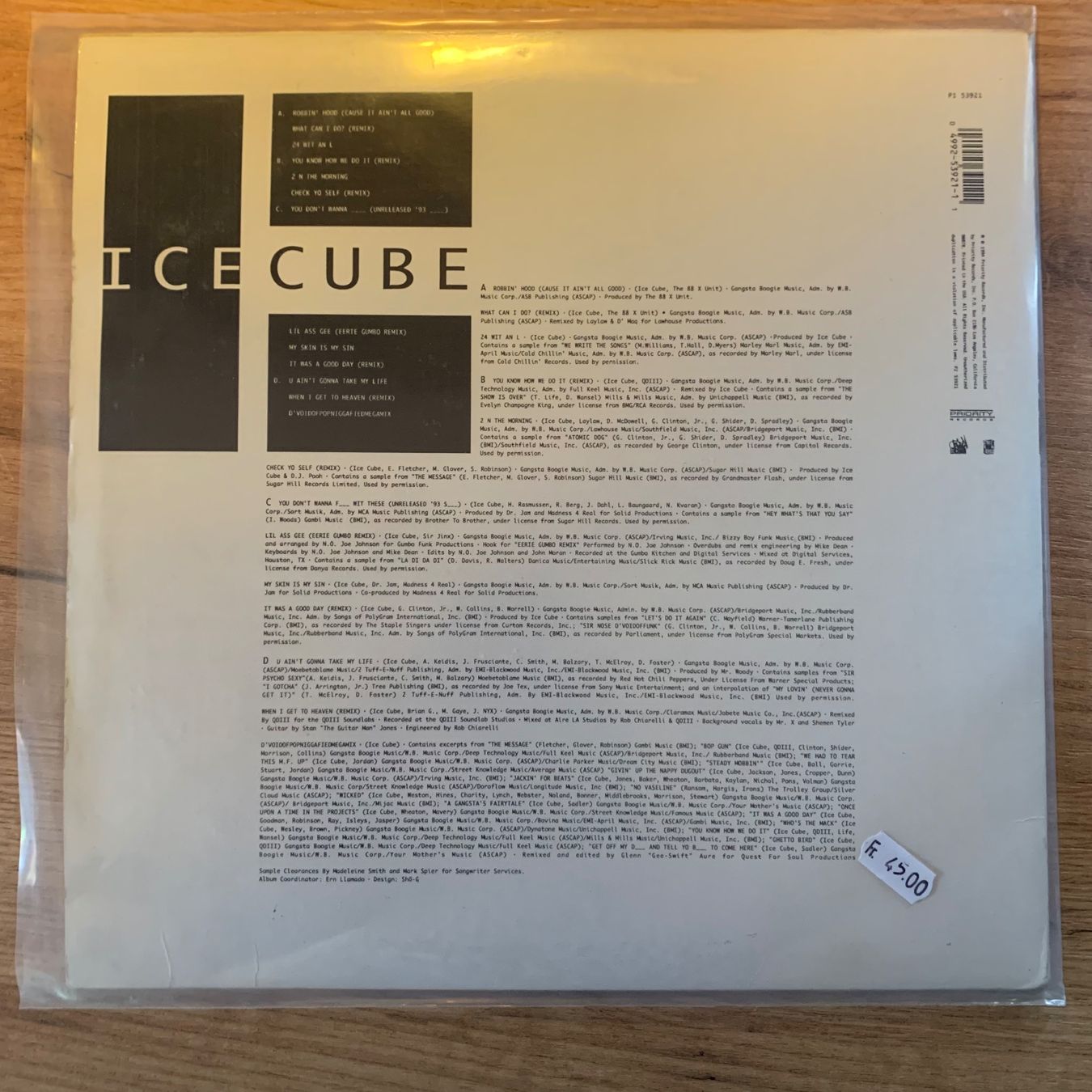 Dischi in vinile: Ice Cube Bootlegs B-Sides / OG US 1994 VG+/VG+ – Usato da Gals venduto da Diskopatshop 1