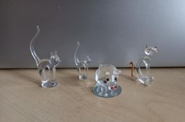 Glasfiguren-Set:Drei Katzen und ein Schwein, Deko Setzkasten