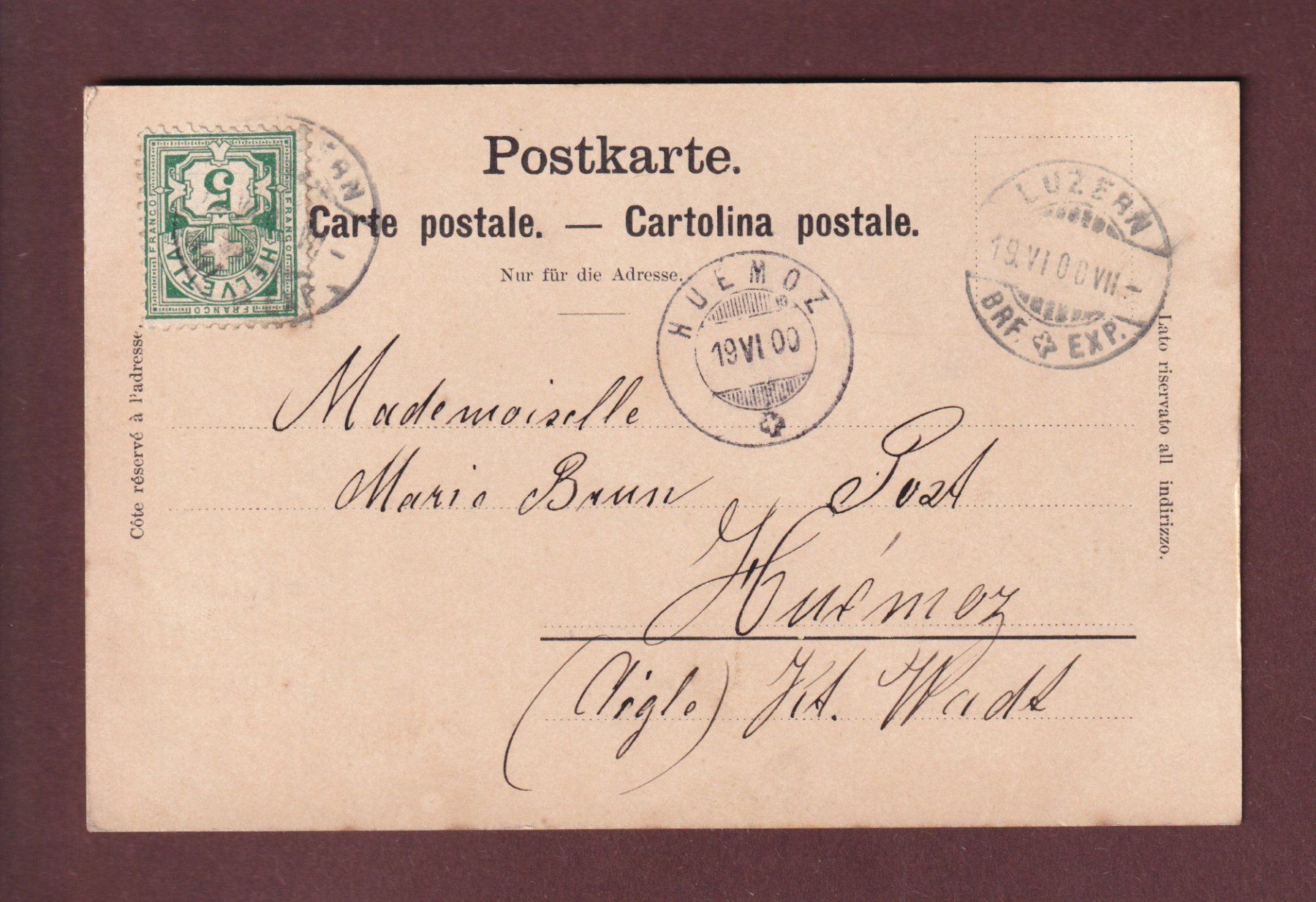 Cartoline postali: Gruss aus LUZERN - 1900 – Usato da Pully venduto da nicecards 1