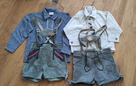 2 Kinder Trachten-Sets | Echtleder Lederhosen Gr. 98