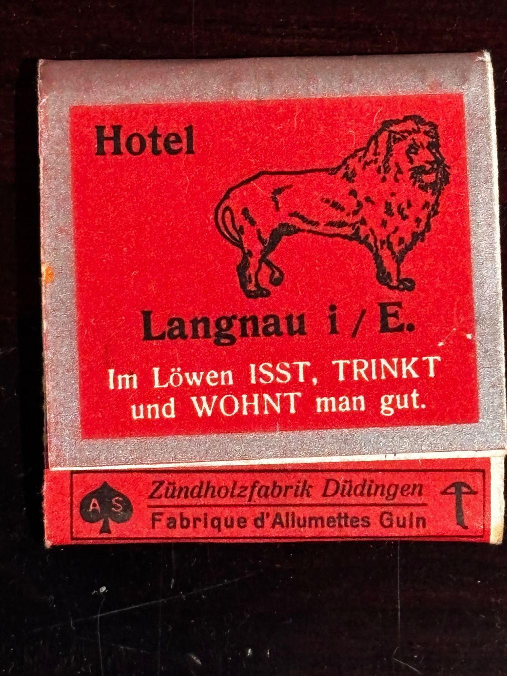 Accendini: Hotel Löwen Langnau i/E. Zündholzbriefchen – Nuovo (secondo la descrizione) da Zürich venduto da engebrunau 1