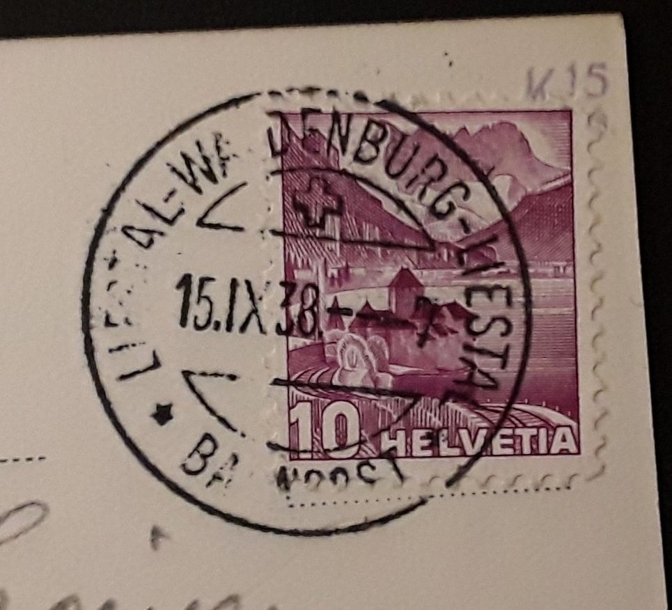 Cartoline postali: 1938: AK Waldenburg mit Bahnstempel – Usato da Walperswil venduto da Tcheidi 2