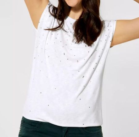 Street One T-Shirt Top Bluse kurzarm silber Folienpr. XL 44