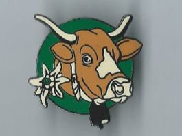 Kuh mit Glocke und Edelweiss, Pin
