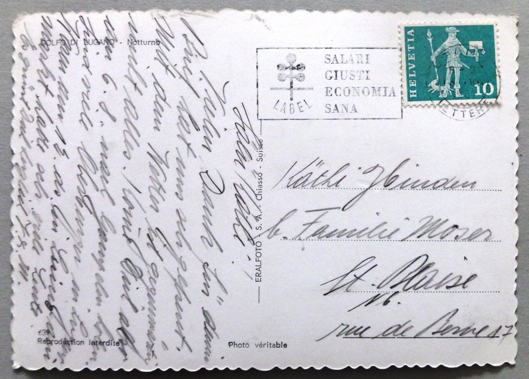 Cartoline postali: Golfo di Lugano - Notturno – Usato da Fétigny venduto da Billy2miny 1