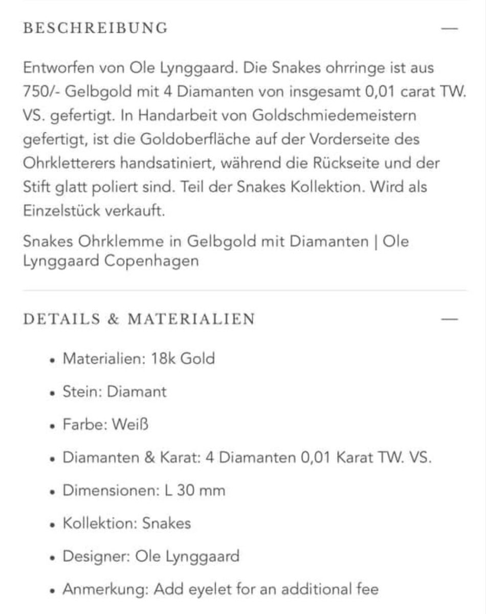 Ole Lynggaard Orecchini pendenti & Orecchini a lobo: Ole Lynggaard Snake Ohrklemme GG – Nuovo (secondo la descrizione) da Basel venduto da David_2019 3