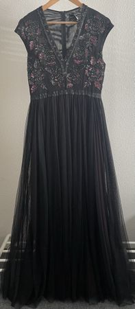 NEEDLE & THREAD Abend Kleid, Gr. 42 schwarz Pailletten NEU