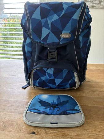 Kinder-Schulranzen Set FUNKI blau Dreiecke mit Zubehör
