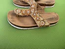 SUMMERTIME - stylische/edle Vintage Flip-Flops, gold, 38