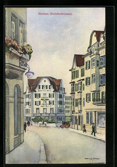 Cartoline postali: Herisau, Bahnhofstrasse mit Blick auf da – Usato da Berlin venduto da bartko-reher