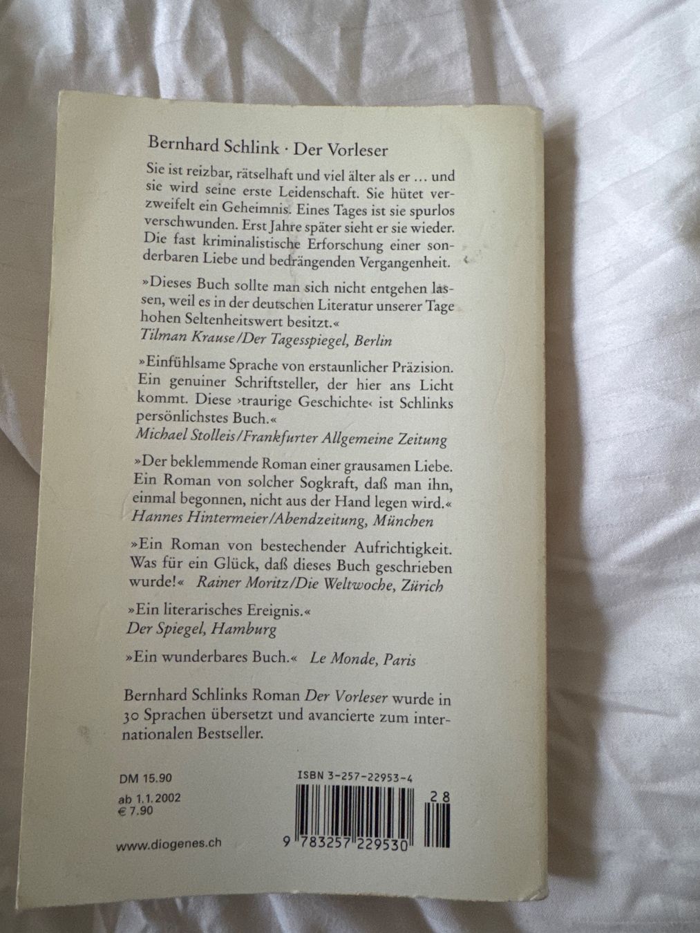 Libri: Bernhard Schlink: Der Vorleser – Usato da Zürich venduto da lak_fr2n 1