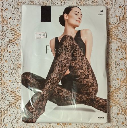 Migros Fashion Strumpfhose "Blumenranke" 20DEN Gr.M Schwarz
