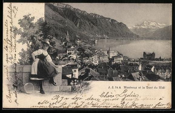 Cartoline postali: Montreux, Teilansicht mit Dent du Midi,  – Usato da Berlin venduto da bartko-reher