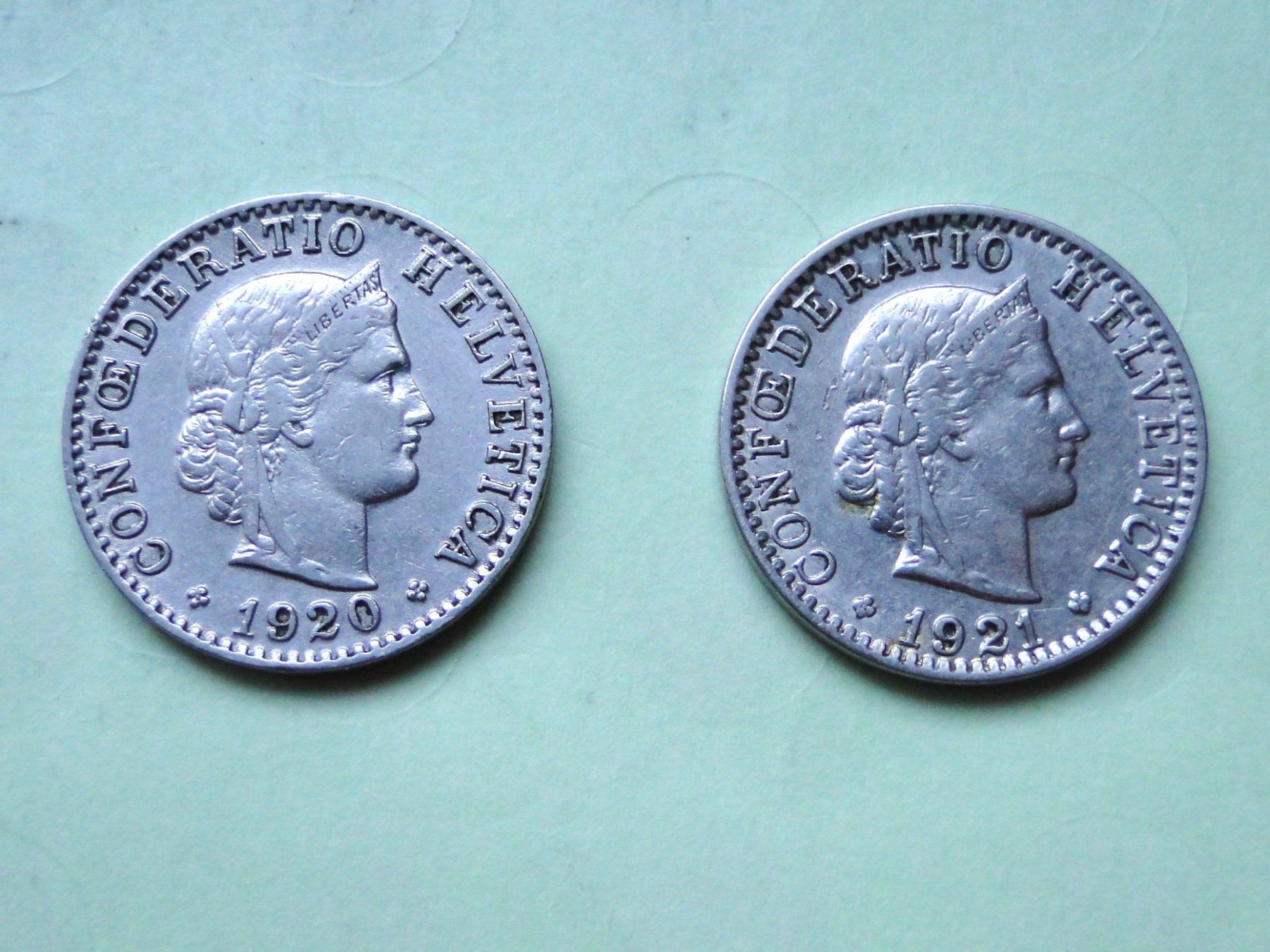 Toutes les monnaies: 2x  20 Rappen 1920 + 1921 – D'occasion à Killwangen par cyrano56