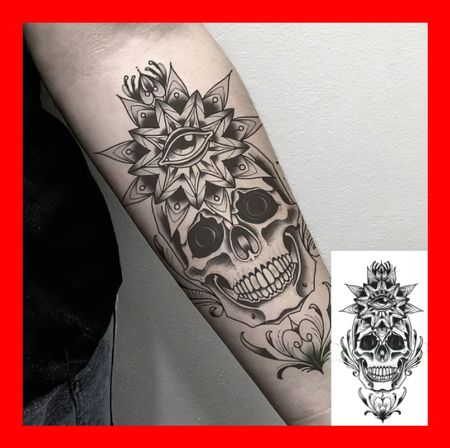 Temporär Fake Tattoo Totenkopf Schädel Skull Halloween Bone