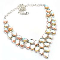 Rainbow Fire Topaz PINK HUGH Handmade Big Necklace Jewelry