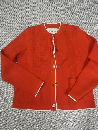 Gant Baumwoll Strickjacke Orange/Weiss, Grösse S Top!