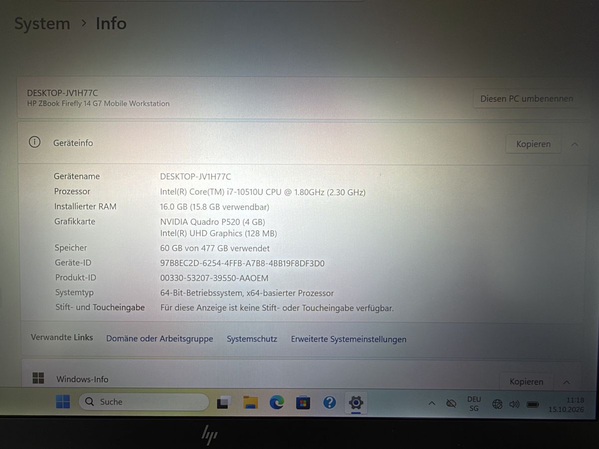 HP ZBook Firefly G7 – i7, 16 GB, 512 GB NVIDIA Grafikkarte (Neu und ...