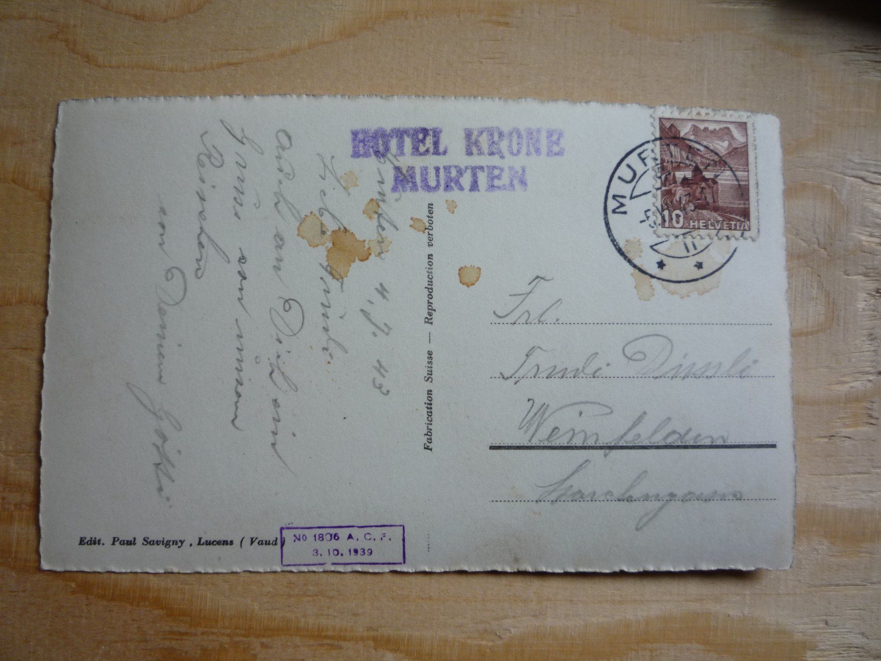 Cartoline postali: Wildhaus mit Schafberg, 21.IX.42 – Usato da Rieden SG venduto da Gant24 1