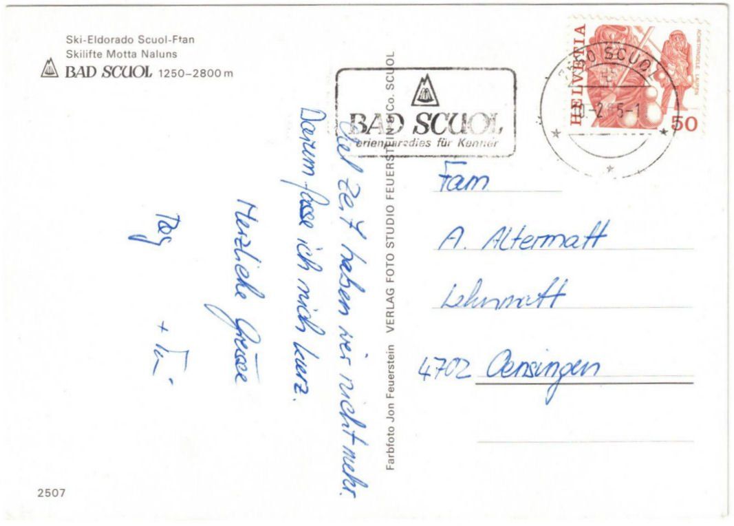 Cartoline postali: Scuol - Skilifte Motta Naluns – Usato da Binningen venduto da Mountainrider 1