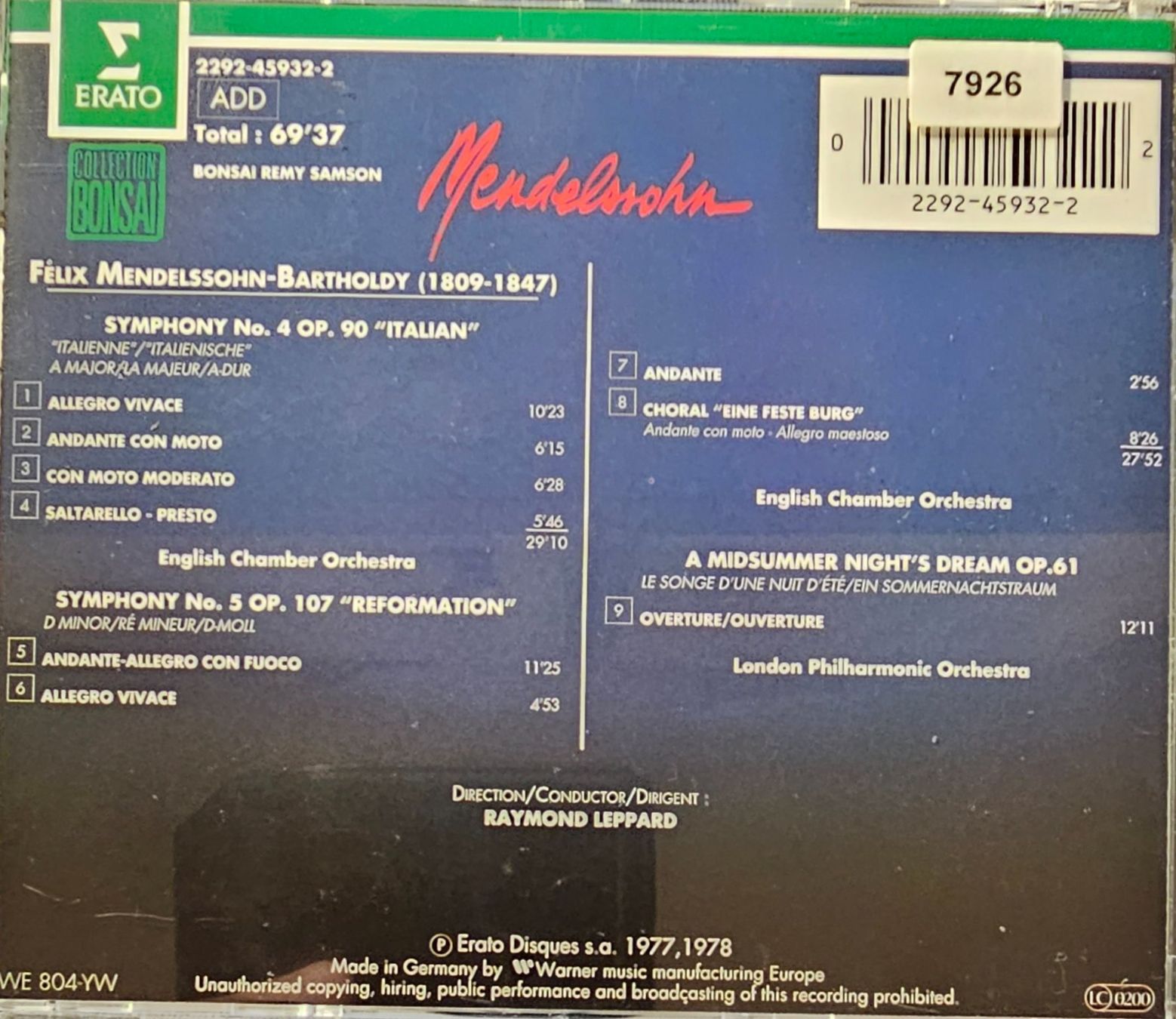 CDs: Mendelssohn -  A Midsummer Night's Dream – Gebraucht aus Wahlen b. Laufen von Cg10 1