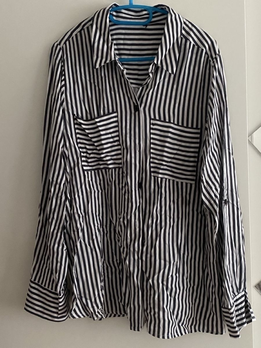 Blusen: Damen Bluse schwarz weiss gestreift Grösse L – Gebraucht aus Zürich von vreni1973