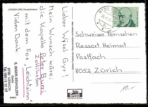Cartoline postali: AK Uznach /SG, Hauptstrasse – Usato da Berlin venduto da bartko-reher 1