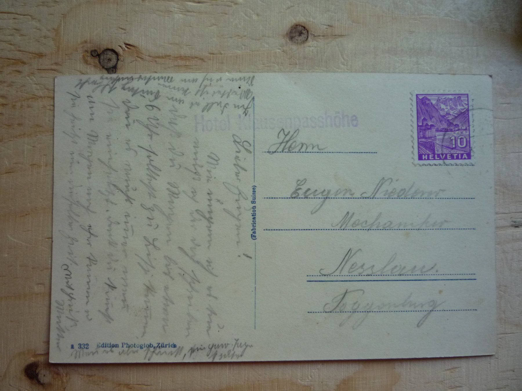 Cartoline postali: Hotel Klausen-Passhöhe, Odtimer, ca. 1934 – Usato da Rieden SG venduto da Brockehuesli 1