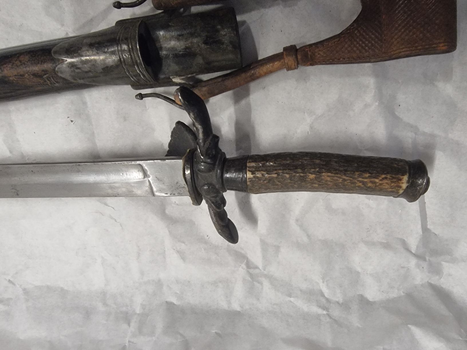 Posate: Säbel mit Dolch und Scheide antik Hirschhorn Griff – Usato da Olten venduto da Mezopotamya 4