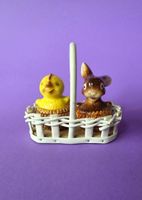 Salière poivrière vintage en céramique, poussin et lapin