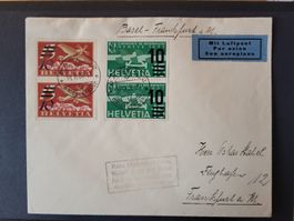 1935, Luftpost Beleg nach Frankfurt (teilweise mit Bahn)