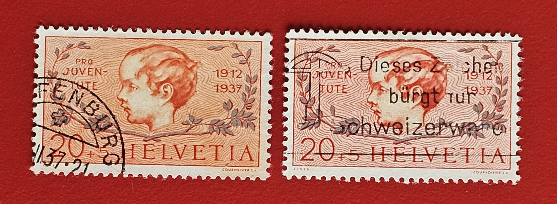 Tutti i francobolli: PRO JUVENTUTE 83 FARBVARIANTEN NUANCES DE COULEUR 1937 GEST. – Nuovo (secondo la descrizione) da Düdingen venduto da Quartierstrasse 1