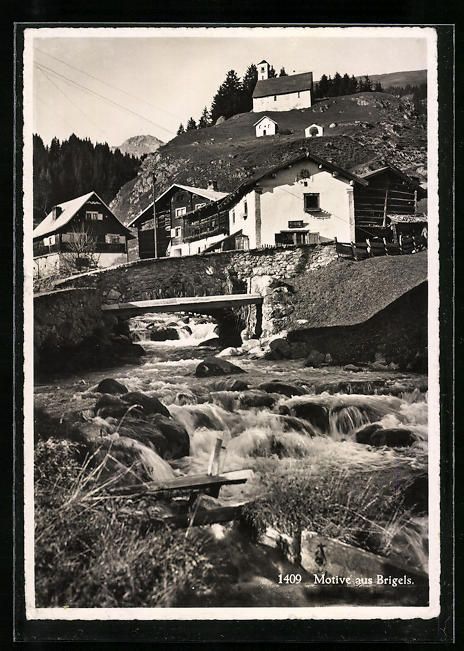 Cartoline postali: AK Brigels, Ortspartie mit Kirche, 1945 – Usato da Berlin venduto da bartko-reher