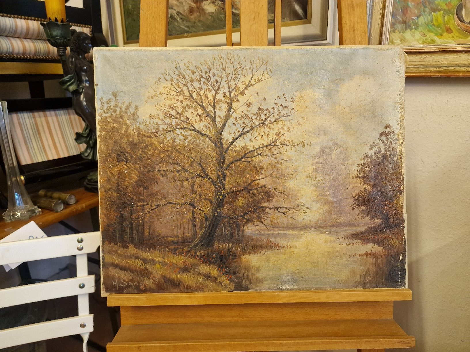 Dipinti: Gemälde Herbstlandschaft mit Bäumen und Fluss. Signiert – Usato da BERN venduto da Intarsia 2