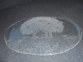 ovale Walther Kristall Glas Servierplatte, Landschaftsmotiv